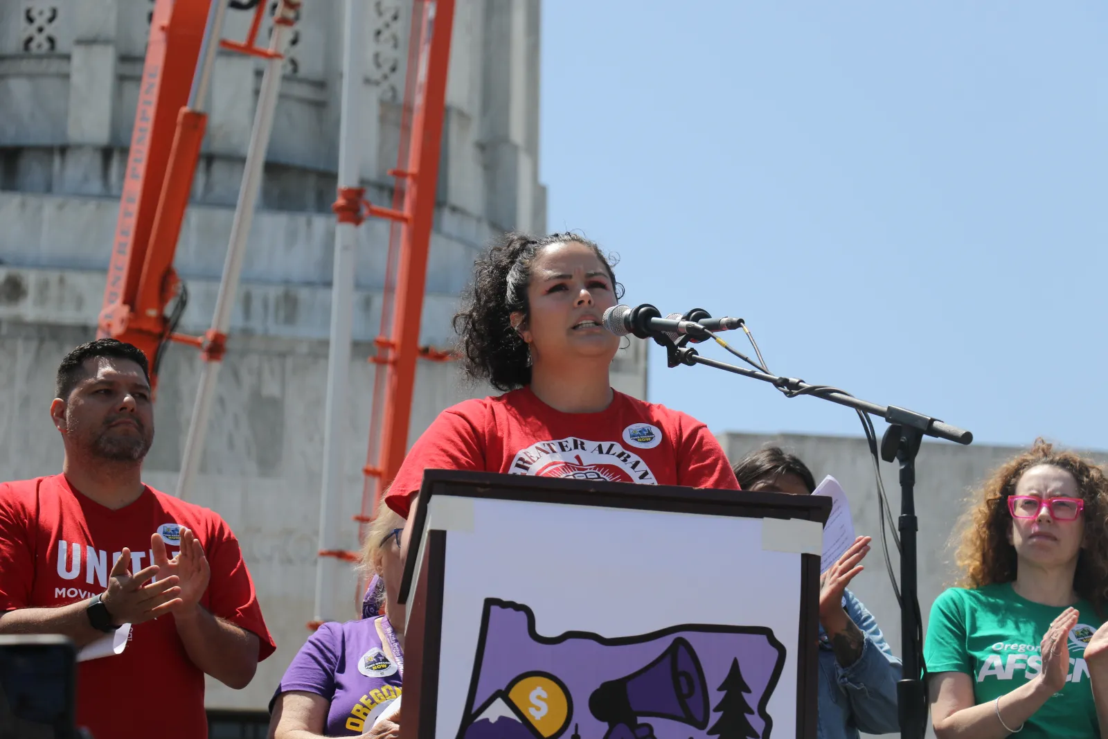 Mariana Fischer speaks at the Protect Oregon Now rally
