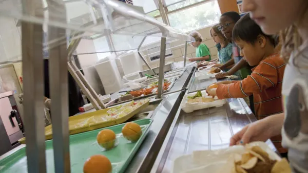 Students in line for school lunch