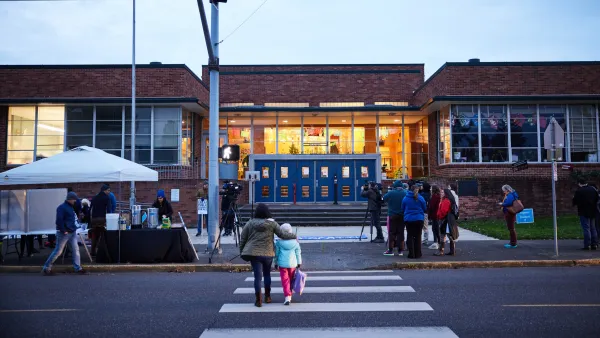 PAT members setting up to gather in front of Portland school in 2023