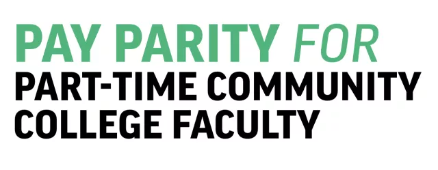 text reading "pay parity for part-time community college faculty"